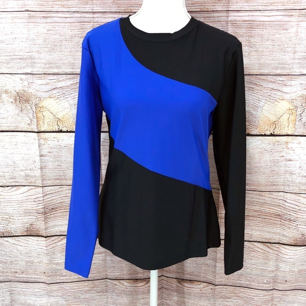 NWT Cabana Life Blue & Black Colorblock Long Sleeve Rash Guard Size L